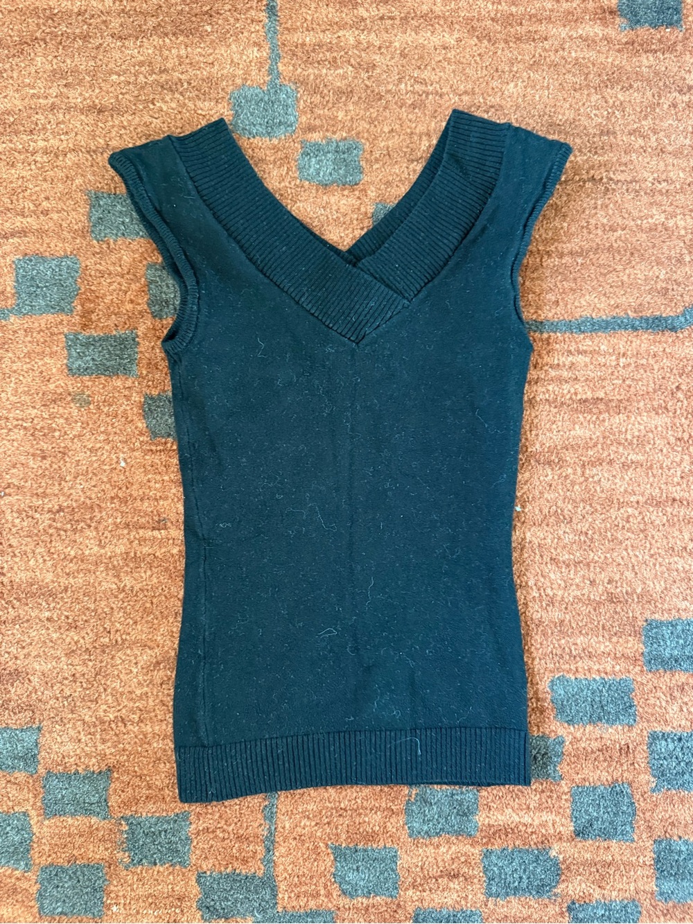 Brandy Melville Black Ribbed V-Neck Sleeveless Sweater Top
